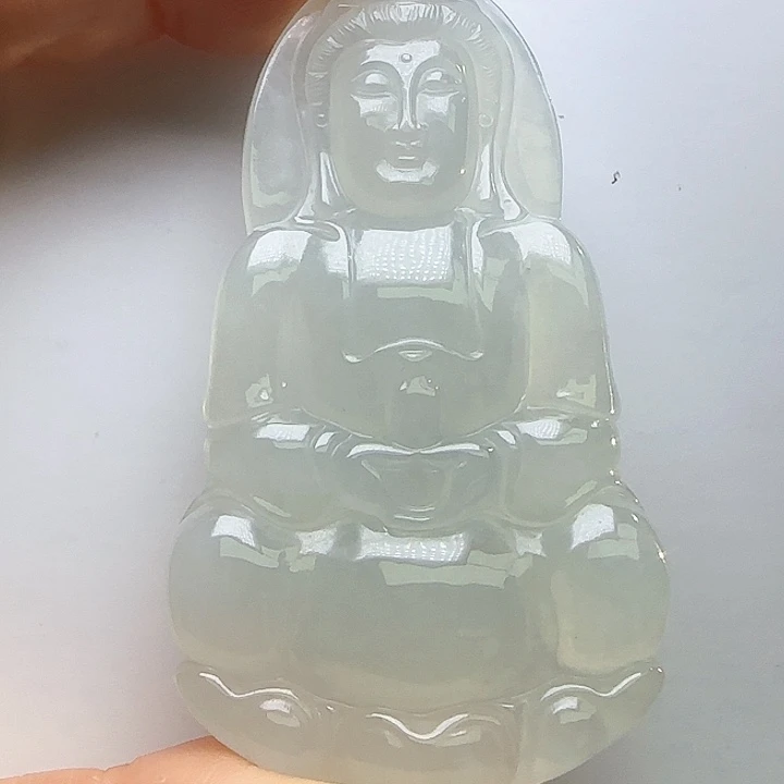 翡翠裸石天然缅料A货 冰种观音吊坠