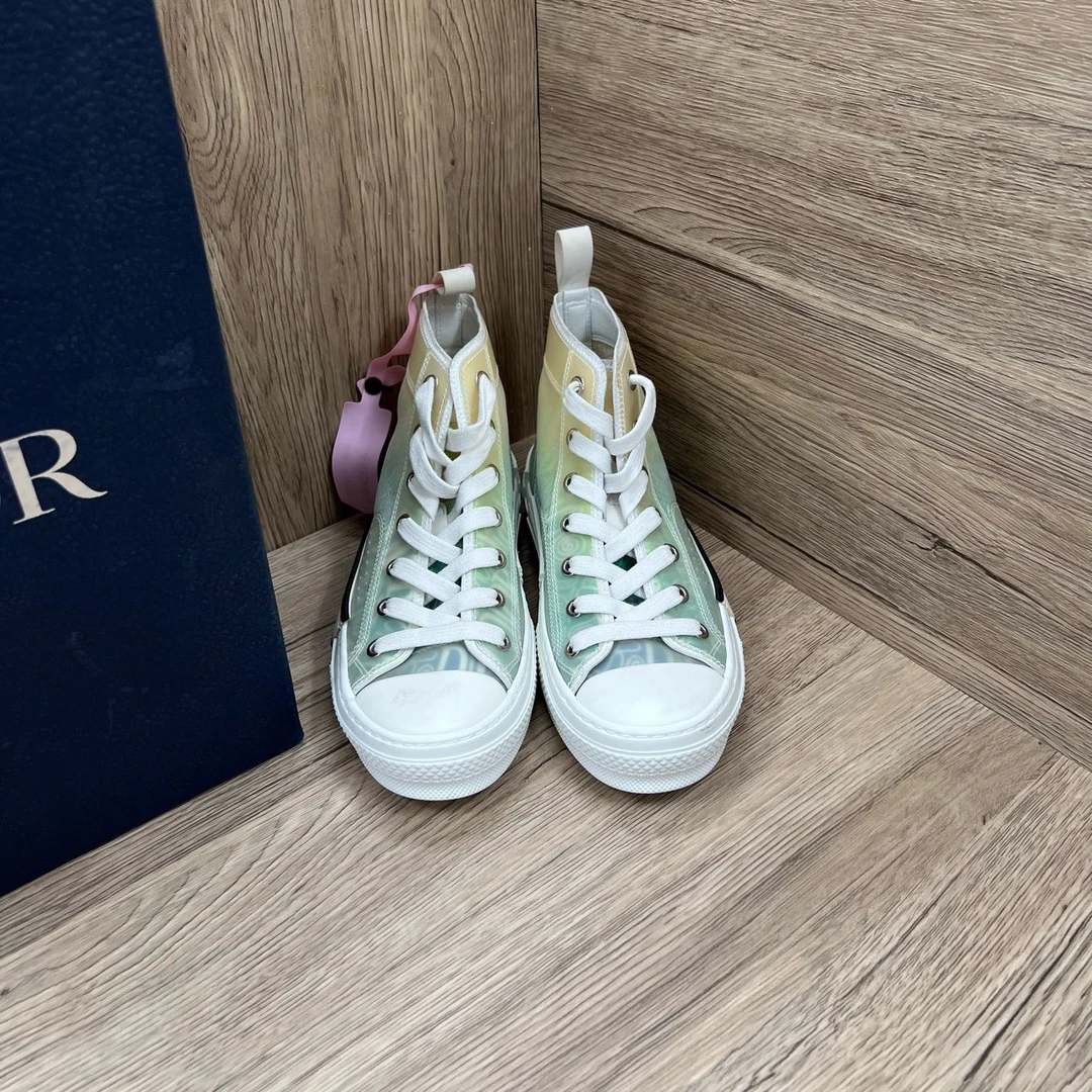 99新 DIOR/迪奥  Stussy联名 B23 黄绿渐变满印logo高帮板鞋 35码