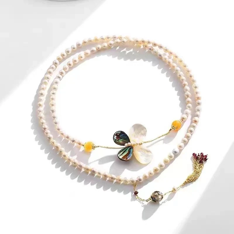 铜合金项链 双层新中式项链女长款毛衣链新款潮蝴蝶流苏锁骨链