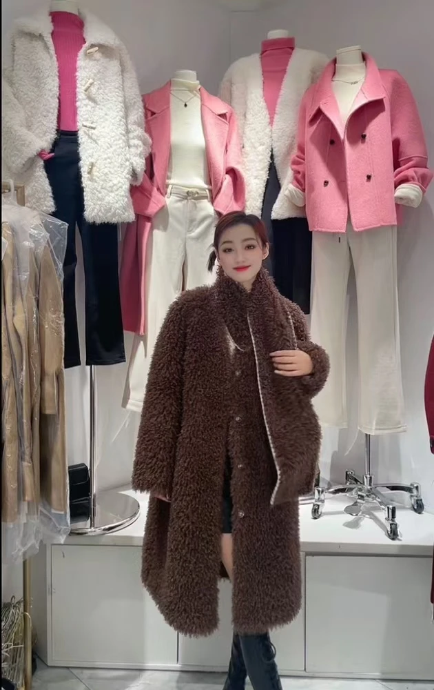 7501#带围脖设计感时尚网红百搭气质毛毛外套【衣长100】A2-3