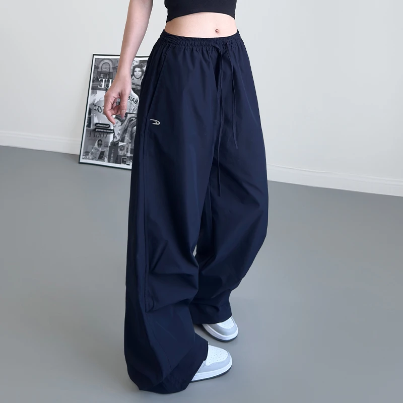 大码伞兵阔腿裤女2025秋季新款胖mm宽松休闲高腰200斤工装运动裤
