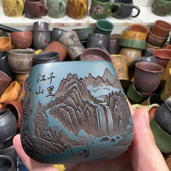 茶杯绿泥全手工紫砂