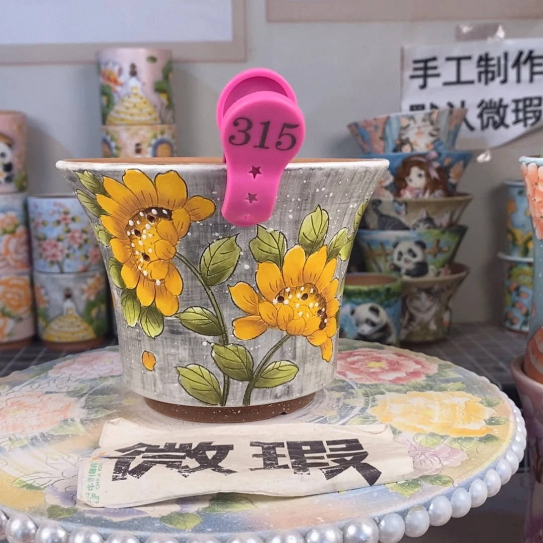 紫砂花盆红陶手绘花盆