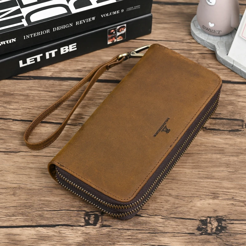 休闲复古男士头层牛皮长款钱包简约大容量手拿包多功能时尚手包