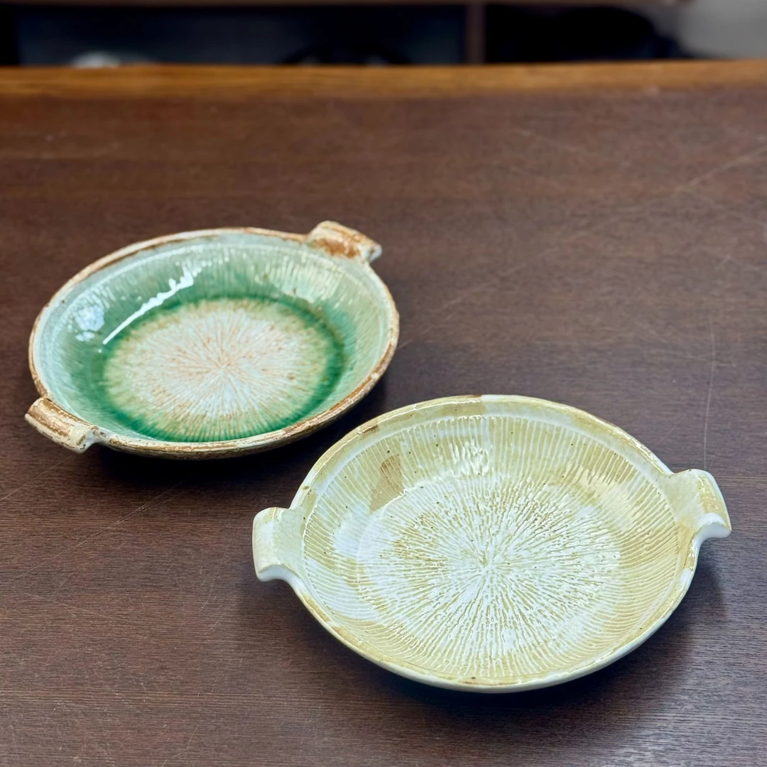 【盈握系列】手作粗陶餐具双耳汤盘菜盘点心盘家用复古水果盘釉下彩