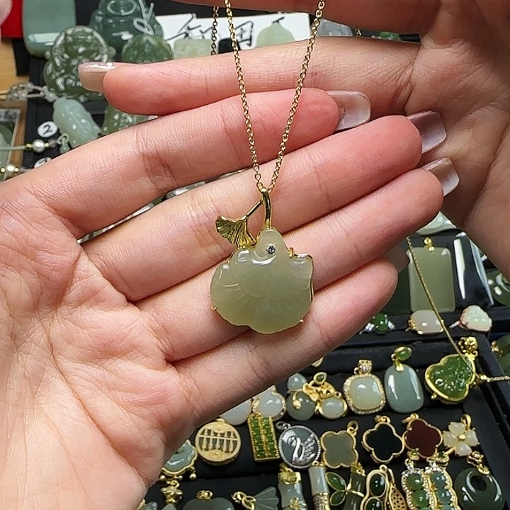 颈饰银S925镶嵌和田玉送链子送绳