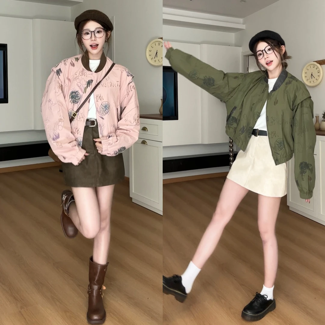 【慌慌】潮流印花外套时尚休闲保暖秋冬款情侣宽松设计感W0185