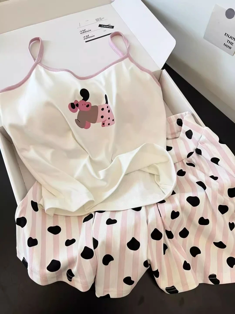 【DMXJ大梦想家】可爱小狗印花睡衣女款夏季2025新款短裤家居服套装