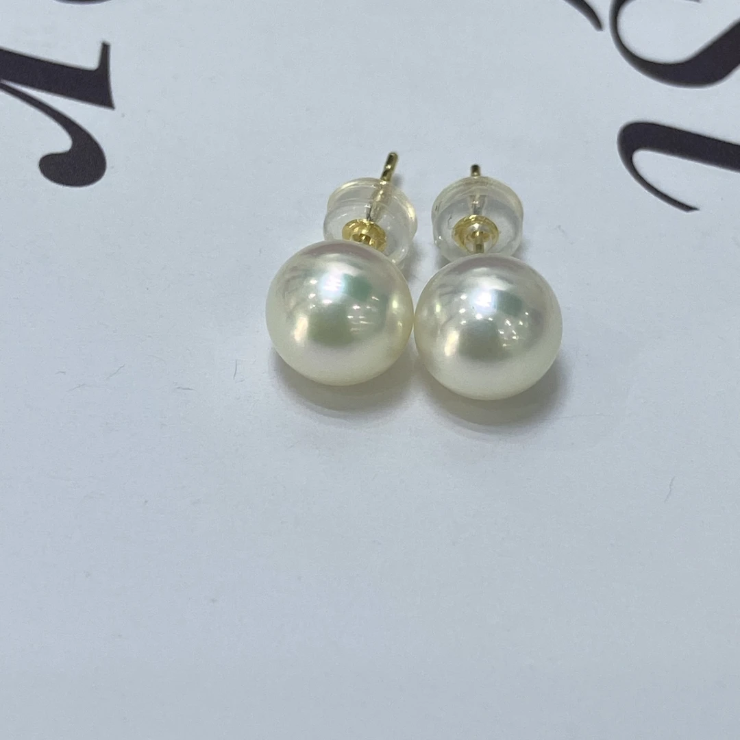 【彤彤珍珠】海水akoya珍珠8.0-8.5天女强光耳钉气质白色时尚简单