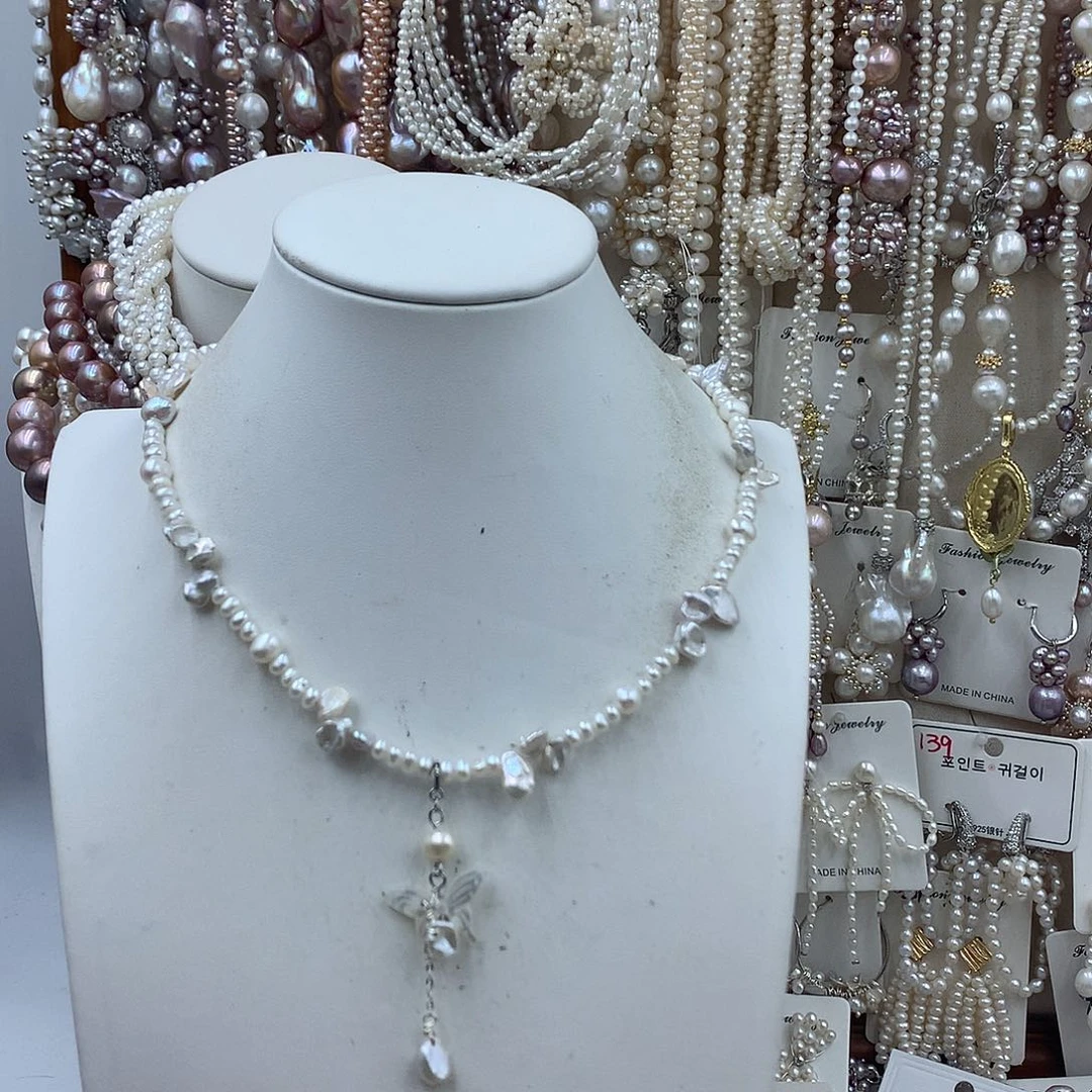 淡水珍珠银S925镶嵌项链耳饰