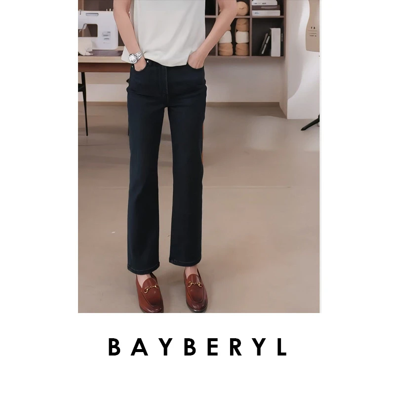 BAYBERYL老贝加绒马拉松*高弹松紧瘦秋直筒牛仔裤NZK4I1921 -10/2