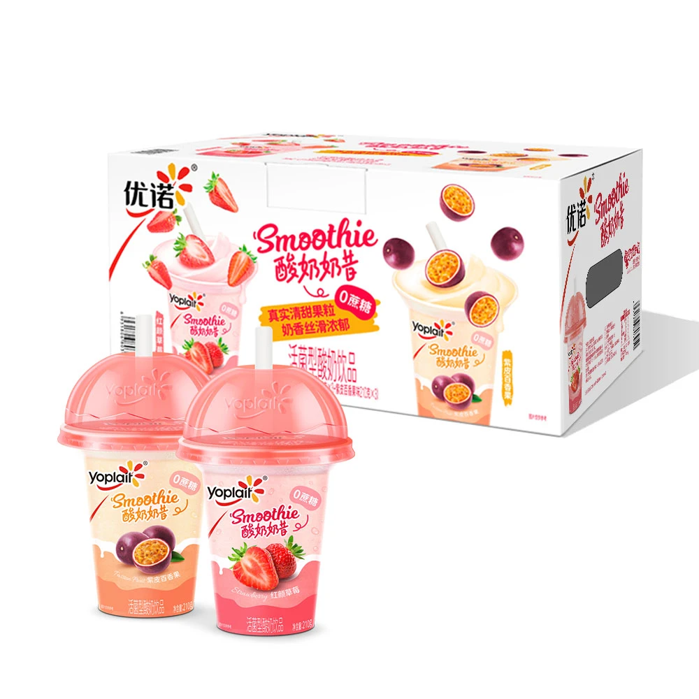 优诺 0蔗糖酸奶奶昔1.26千克(红颜草莓味210克×3+紫皮百香果味210克×3)