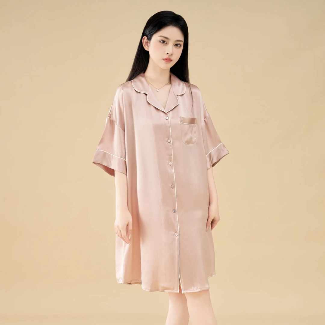 西湖丝韵【胭粉佳人-睡裙】真丝睡衣女25夏新款感桑蚕丝家居服睡裙