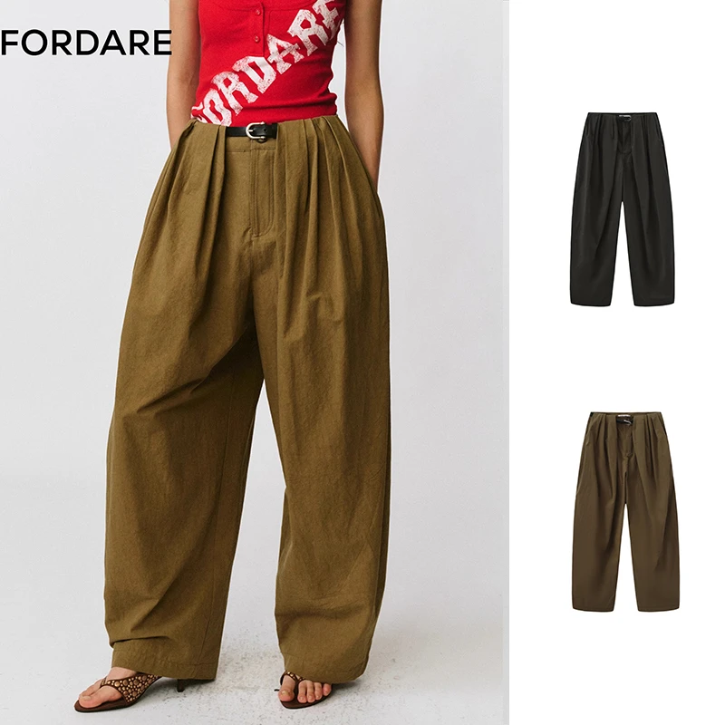 FORDARE/福蝶25早秋立体褶皱腰带弯刀休闲裤