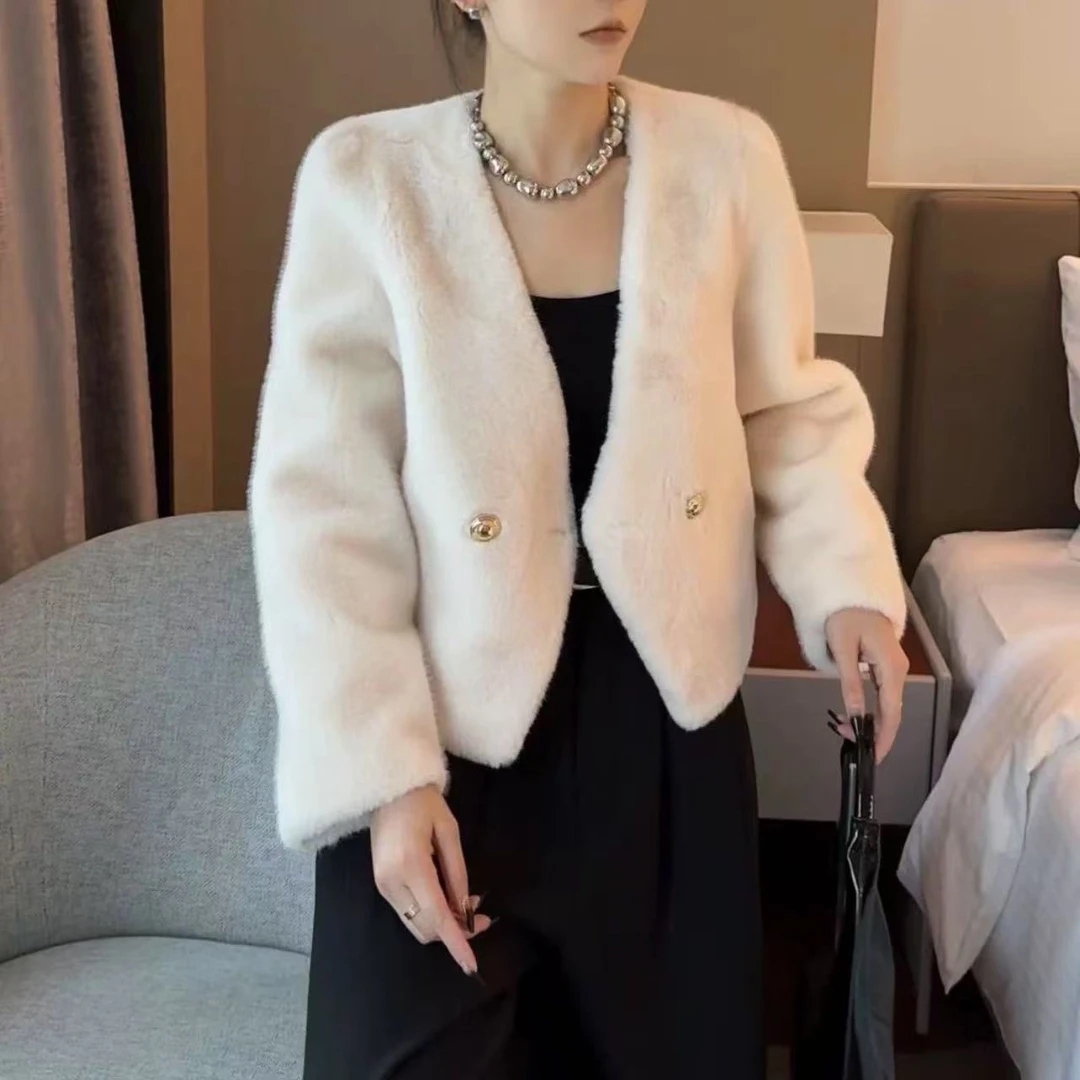 Q2478【特价-占单者限购】贵妇高级感满满深V设计气质毛毛外套88D82