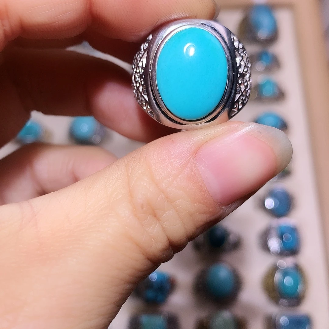 绿松石银S925镶嵌戒指