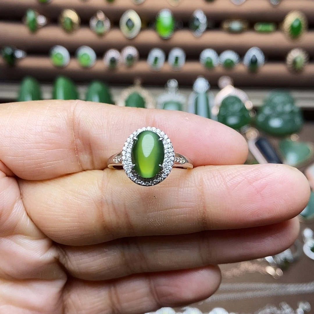 吊坠(不含链)银S925镶嵌和田玉（碧玉）东*戒指