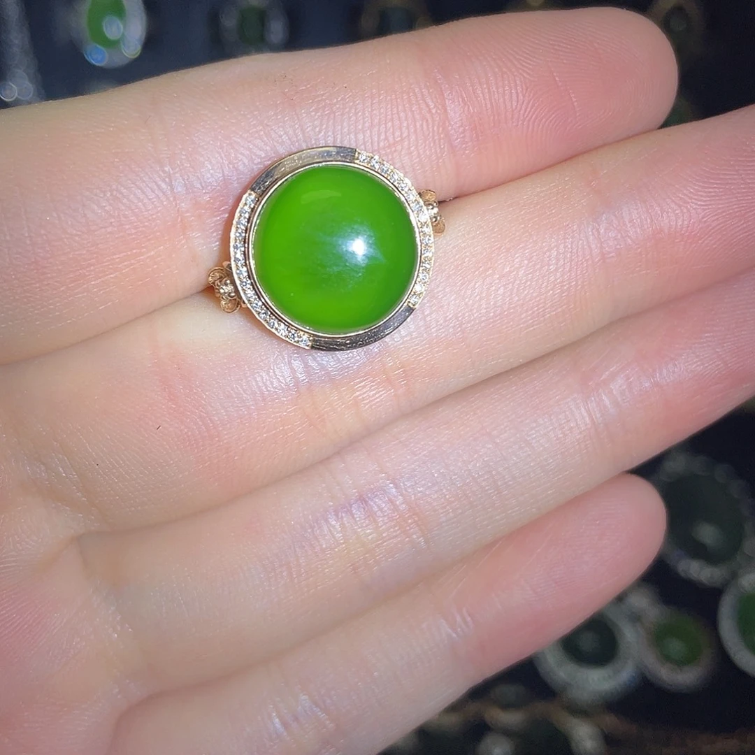 和田玉（碧玉）18K金镶嵌吊坠(不含链)