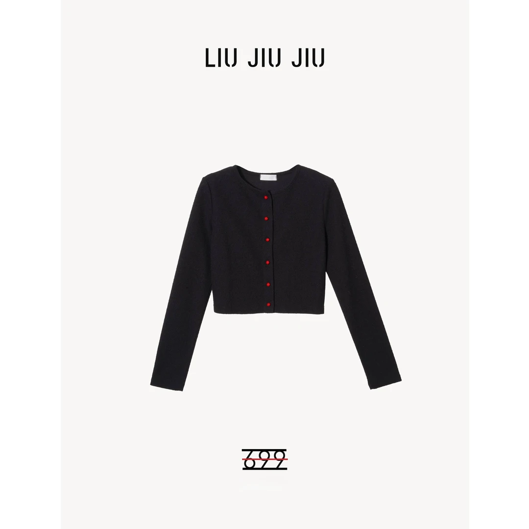 LIUJIUJIU 韩系简约慵懒风减龄珠扣针织设计款长袖针织衫SY4818L