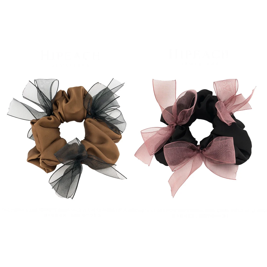 温柔缎面网纱蝴蝶结小肠发圈女新款马尾头绳高级感扎发绳头饰