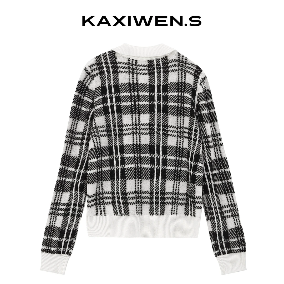 【小余专属】女装格纹时尚短上衣绵羊毛针织衫X09AZE8520