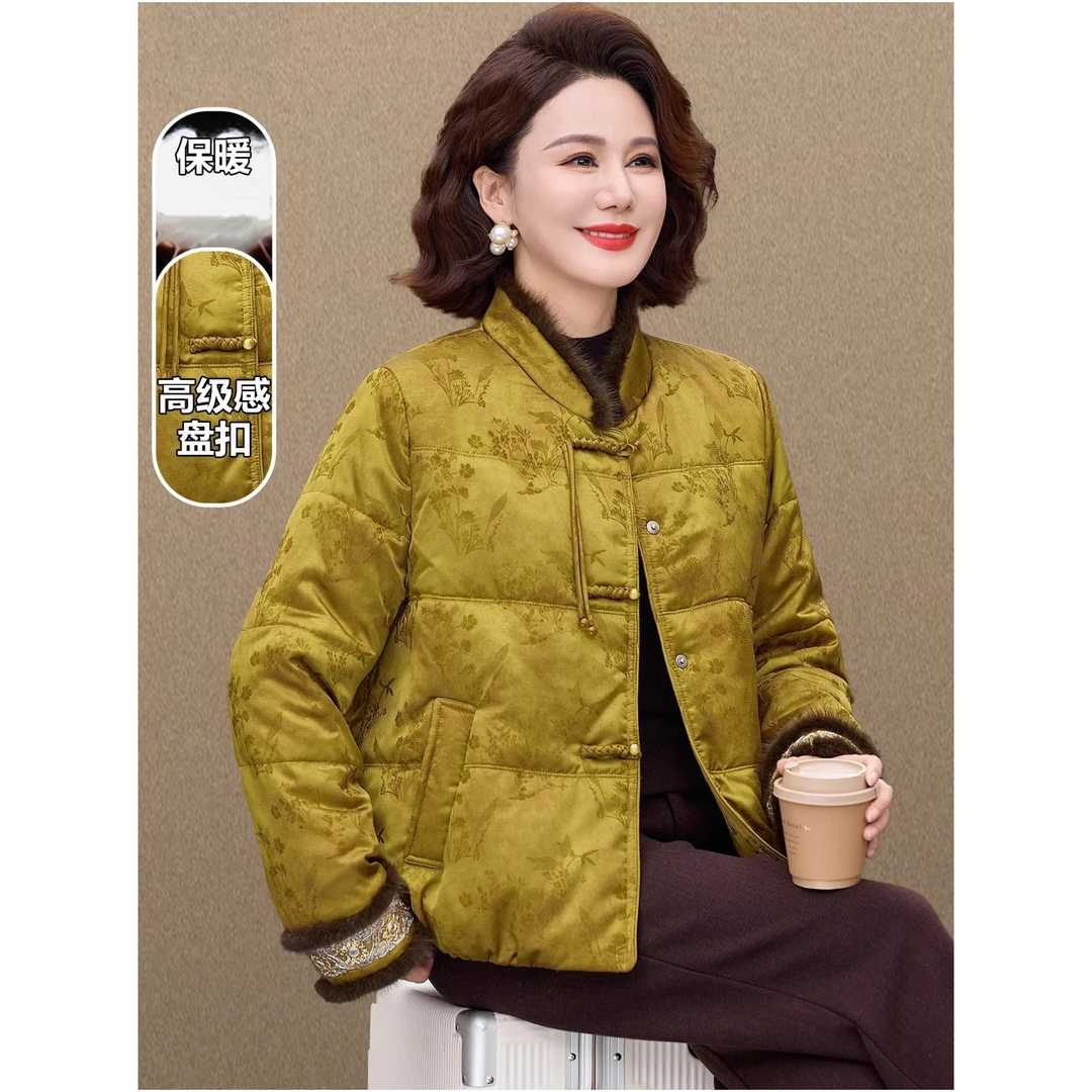 国风棉袄女款2025新款老年人短款加厚棉服洋气中老年妈妈冬装外套