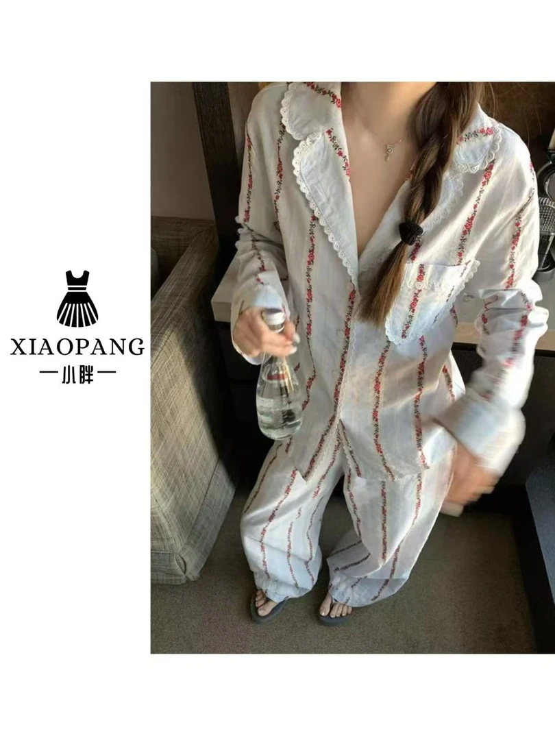 【小胖家】046法式碎花条纹睡衣套装