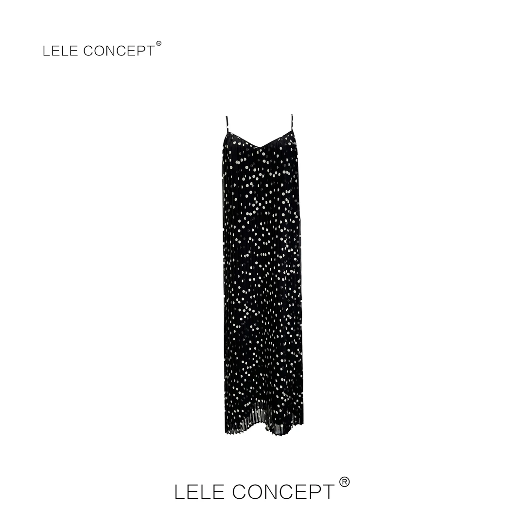 LELE CONCEPT丨法式轻奢赫本风压皱波点吊带连衣裙Q0507