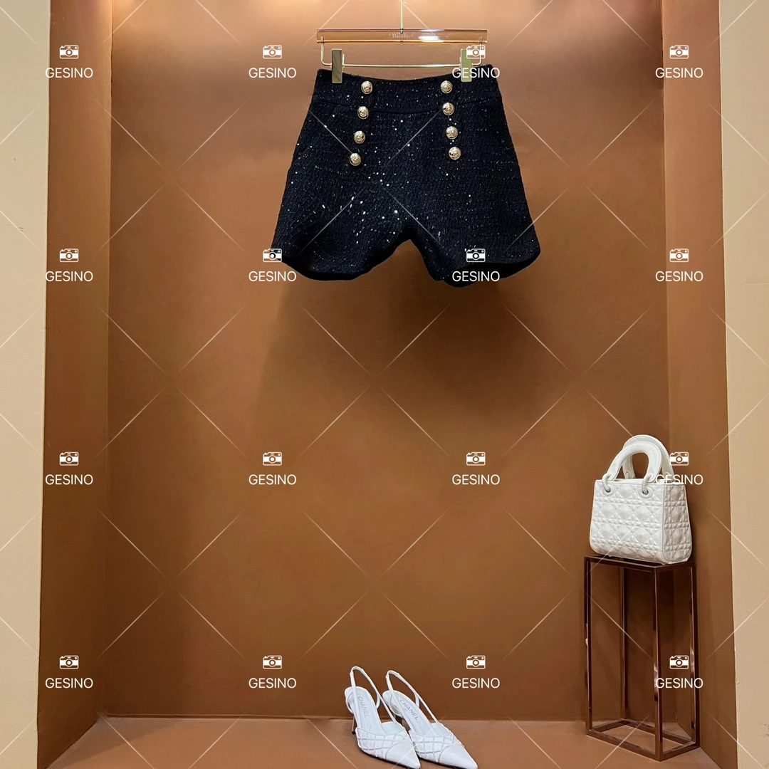 秋冬季小香风时尚百搭轻奢气质显瘦黑色短裤 QD-2025517