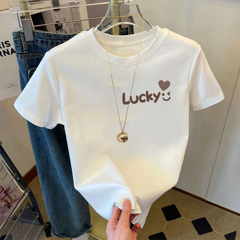 夏季2025新款白色显瘦印花t恤女潮流洋气百搭ins宽松圆领上衣T恤