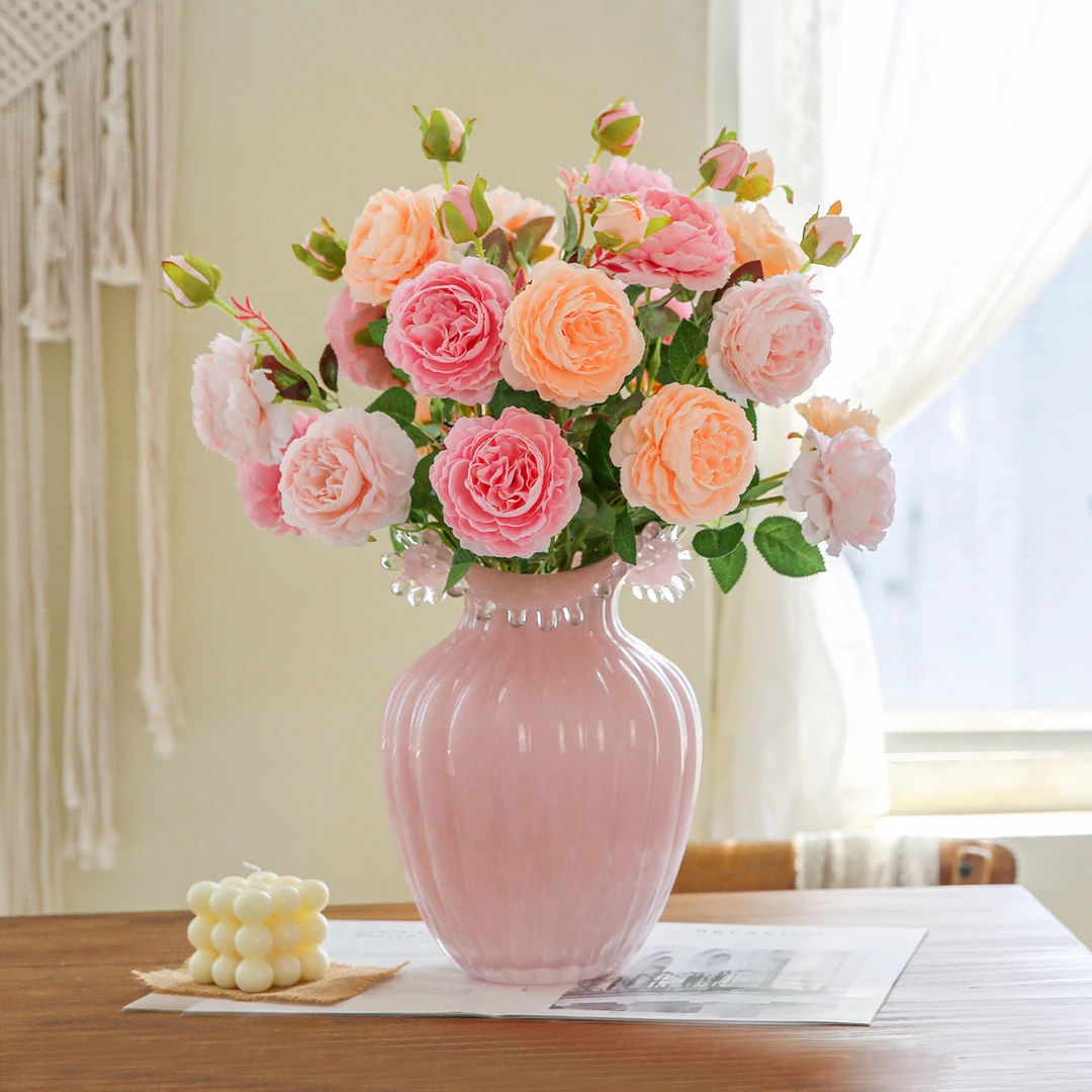 牡丹仿真花绢花室内假花干花玫瑰花花束餐桌花摆设客厅装饰花摆件