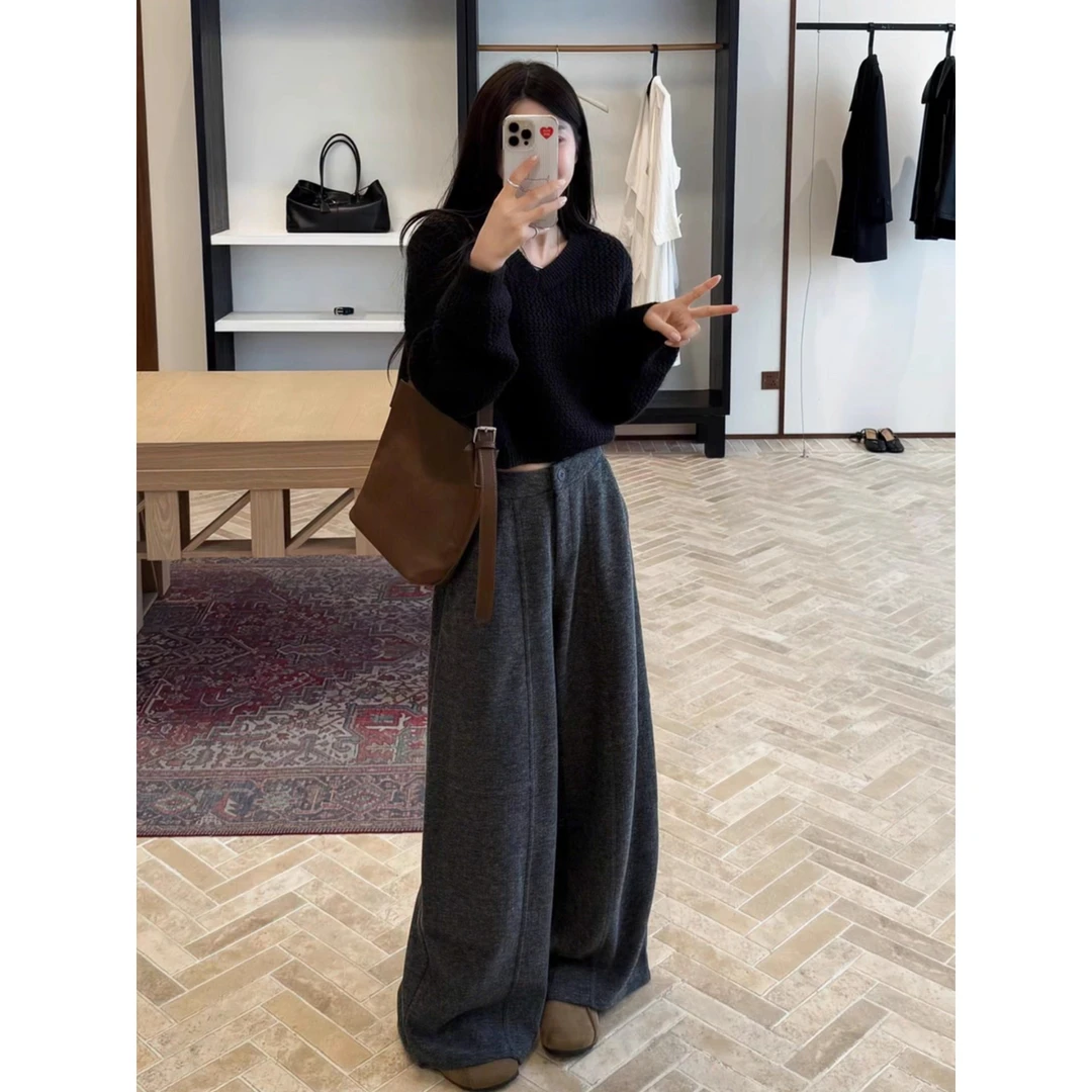 秋装巨好看的一整套高端精致小香风毛针织衫女上衣阔腿裤两件套装