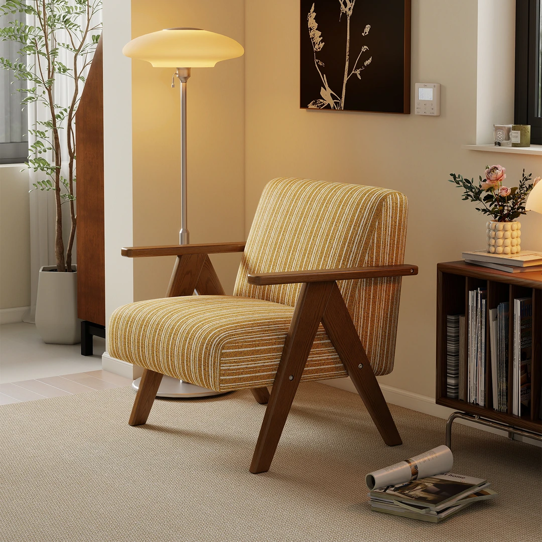 阑珊阁复古单人沙发椅实木单人椅中古风客厅阳台靠背扶手椅书房