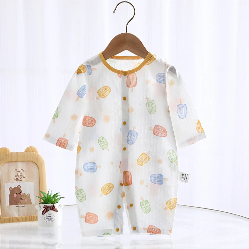 婴儿连体衣夏季薄款男宝宝夏装女哈衣新生儿睡衣长袖纯棉儿童服