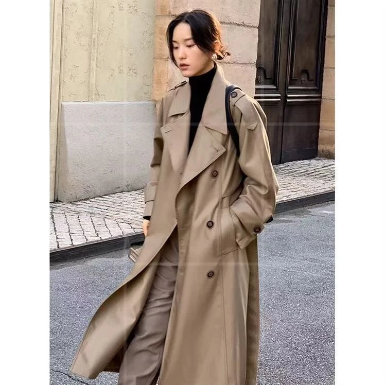 中长款韩版英伦风秋季长款宽松双排扣外套女轻职风潮流风衣9100