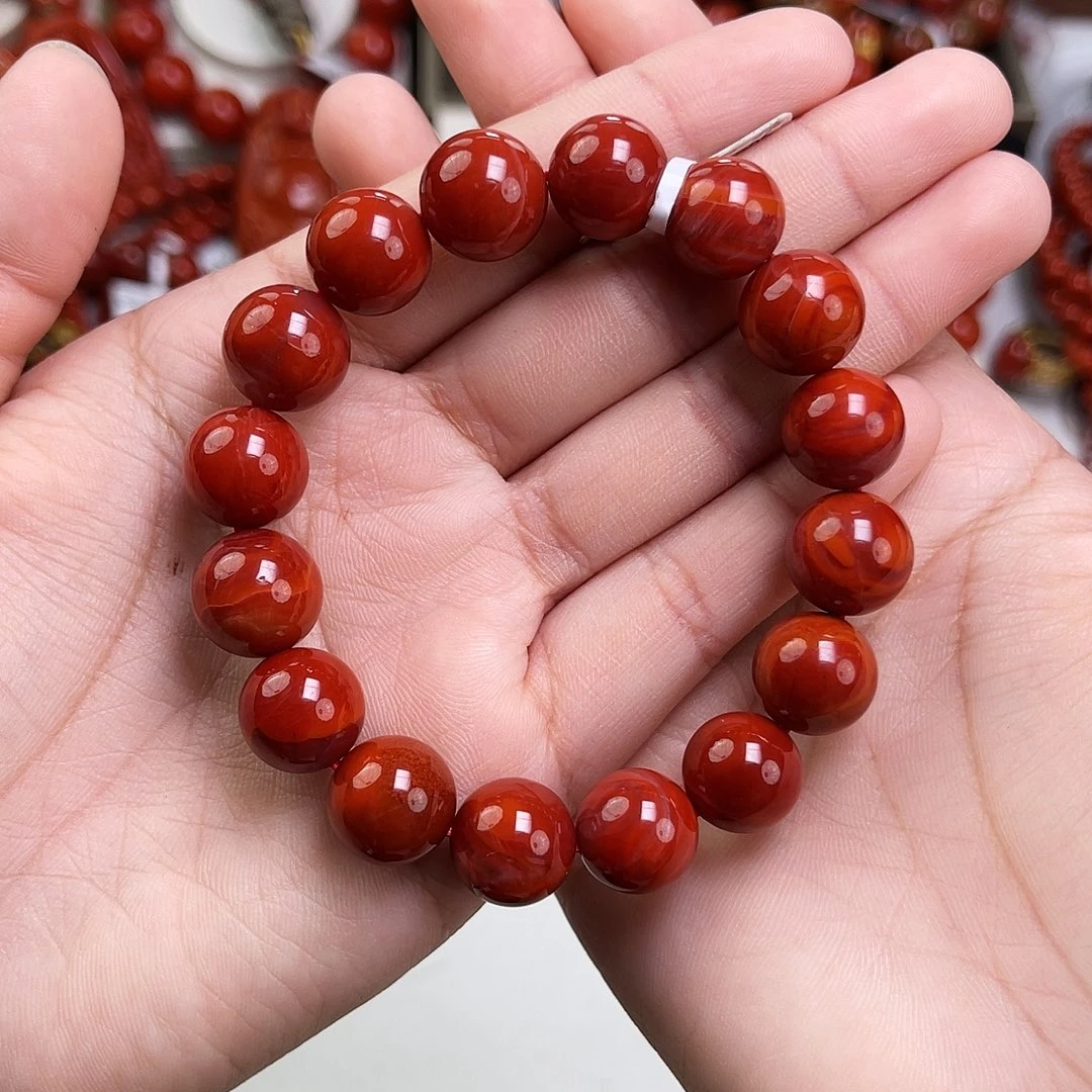 南红玛瑙未镶嵌手链瓦西锦红满肉单圈12mm