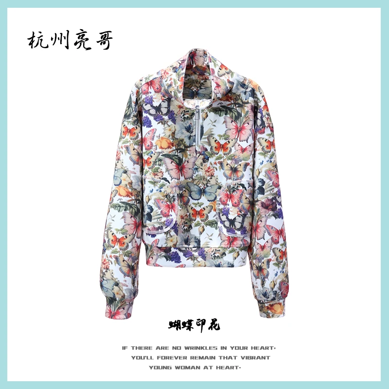 【亮哥欧货女装】2025冬季加厚《画作》蝴蝶满印高领卫衣6187-K6