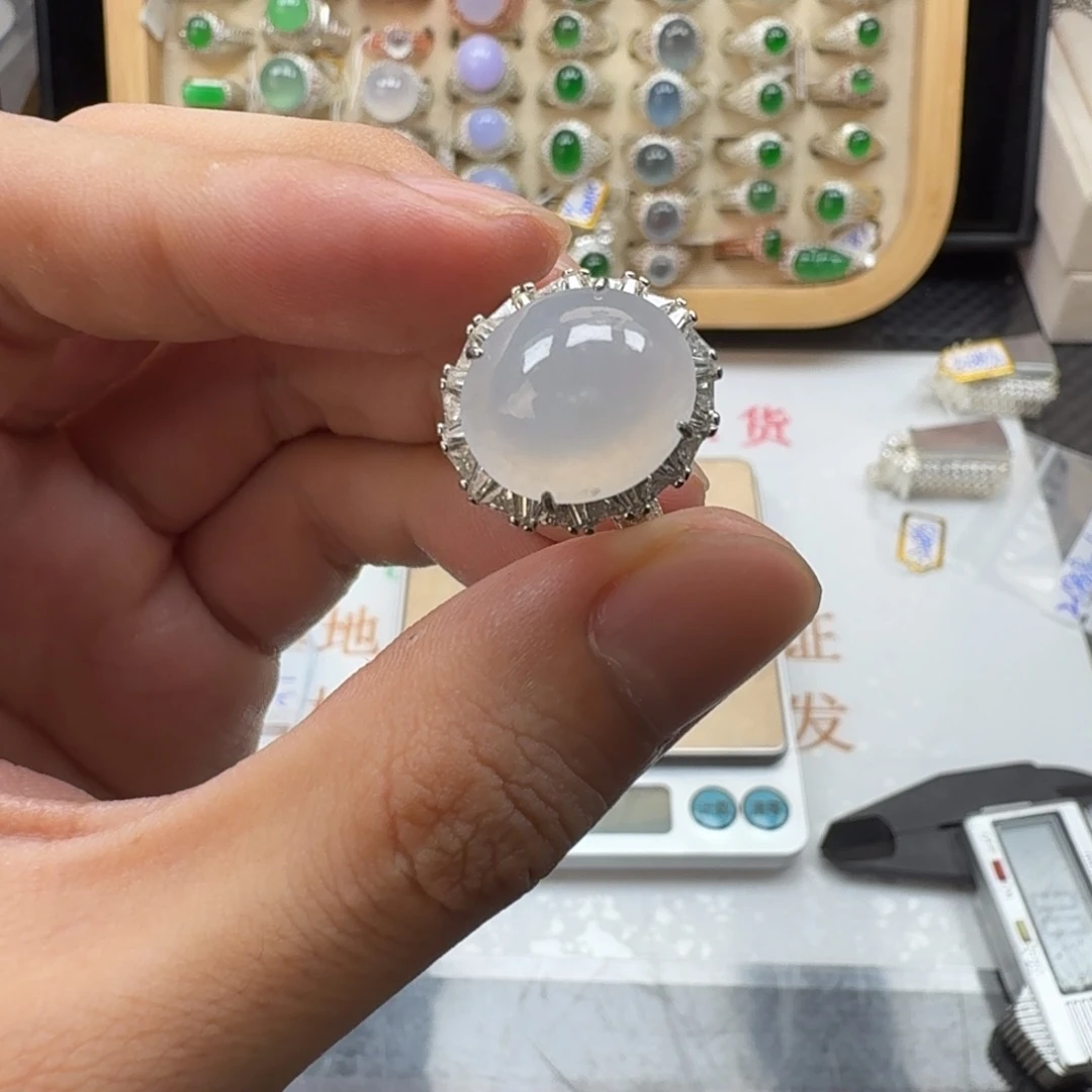 银S925镶嵌戒指翡翠天然缅甸翡翠A货