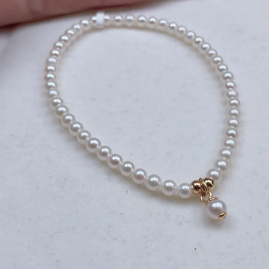 银S925镶嵌淡水珍珠手绳3-3.5mm