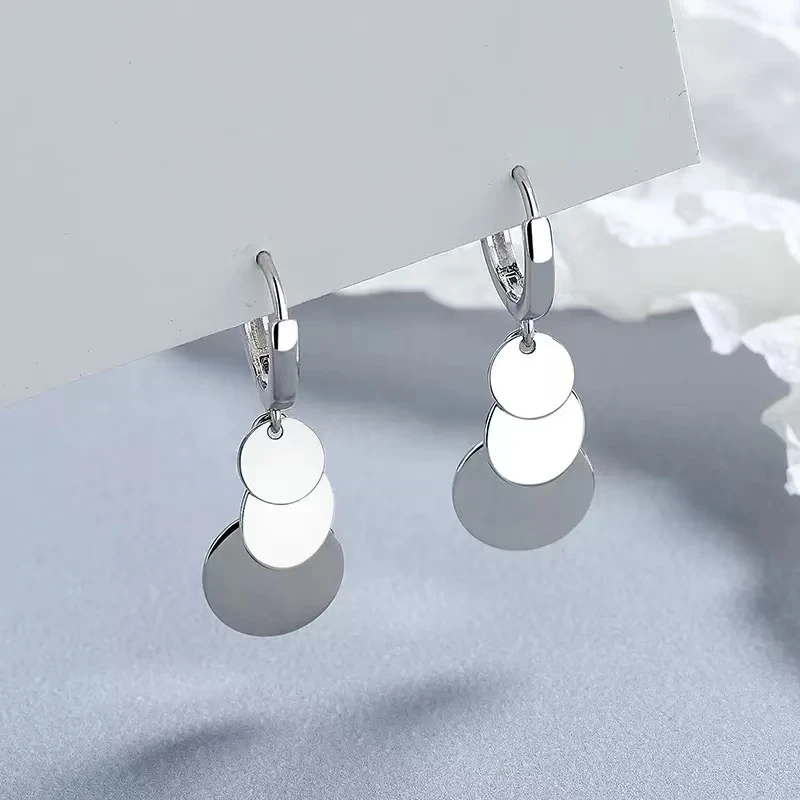 925银耳饰 S925纯银三圆片耳环中长款轻奢设计圈圈耳饰品工厂直销
