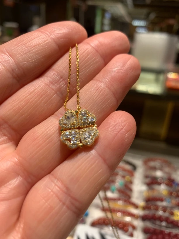 925银合成锆石银制品 银镀金女日韩风时尚一款两戴四叶花心开合