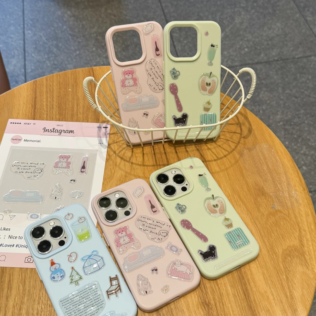 奥菲顿小熊雪人蛋糕贴纸适用iPhone16/15pro苹果14手机壳13糯米12