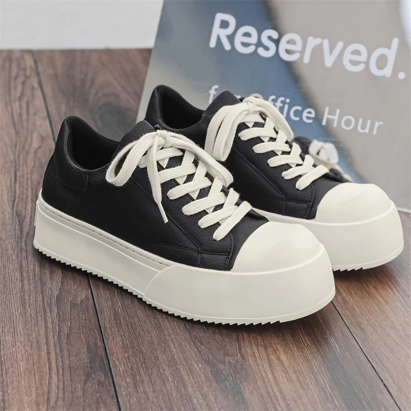 休闲板鞋男女同款黑色厚底增高透气通勤大头鞋低帮小白鞋情侣款式