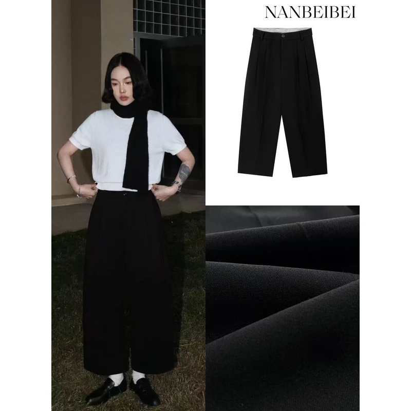 NanBeiBei‘毛料西裤’高级感时尚百搭宽松垂感压褶长裤  002