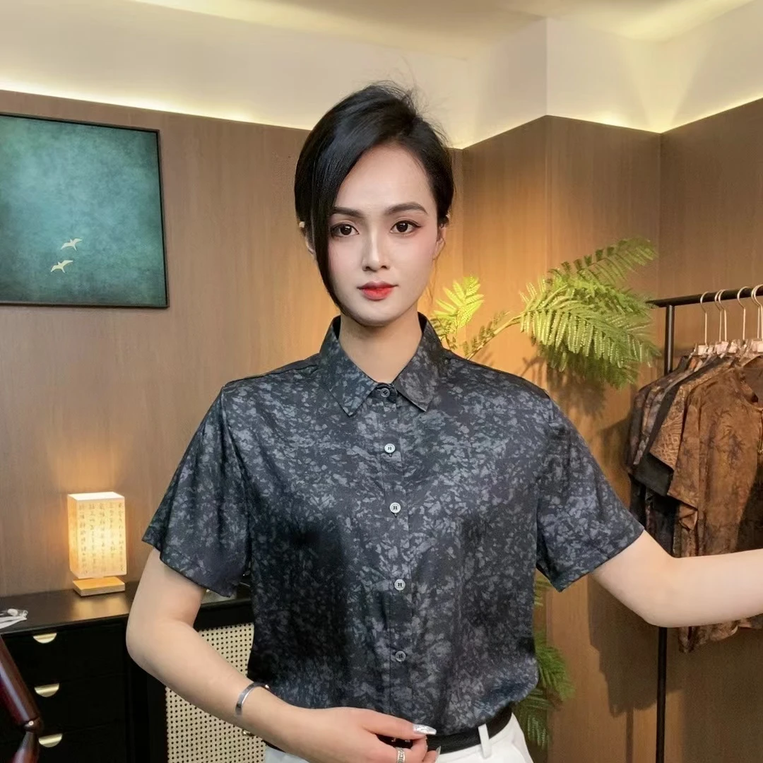 25年海宁路易原创夏季新款〓国风系•桑蚕丝系列•石头花•衬衫男装-1