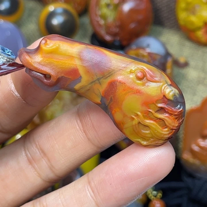 玛瑙/玉髓足银镶嵌珠宝奇石北票阴阳面仿古马头仿古码头