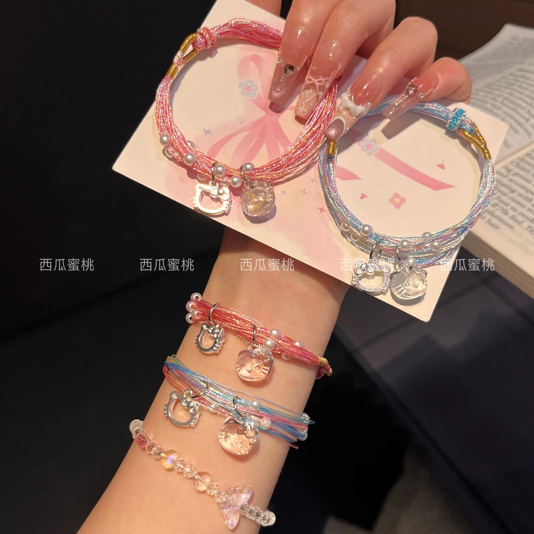 非金属亚克力手链 端午Kitty五彩绳手链女小众高级感手工编织手绳