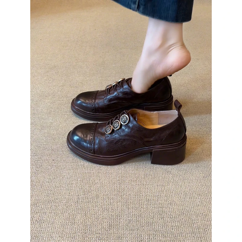 nnmiss·34-39/5cm设计感圆头徽章松紧带小皮鞋百搭深口粗跟乐福鞋