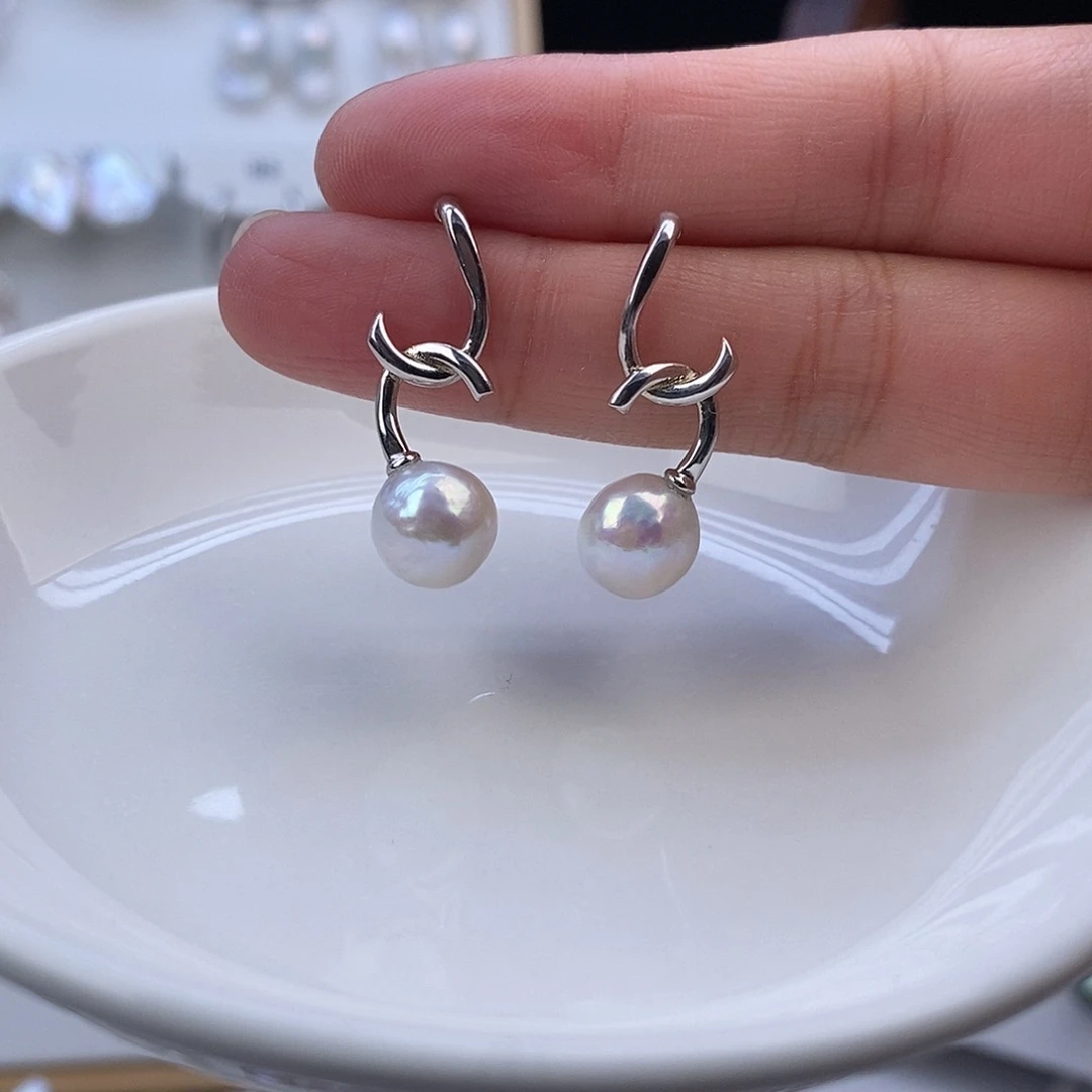 银S925镶嵌淡水珍珠耳饰