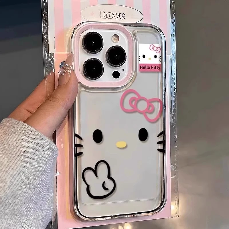 适用苹果16promax手机壳可爱KT表情iphone15pro透明新款14卡通创